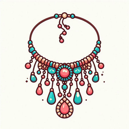 Necklace with precious stones and beads. Hand drawn vector illustration.のイラスト素材
