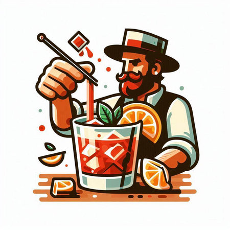 Illustration of a man bartender making a cocktail. Vector illustration.のイラスト素材