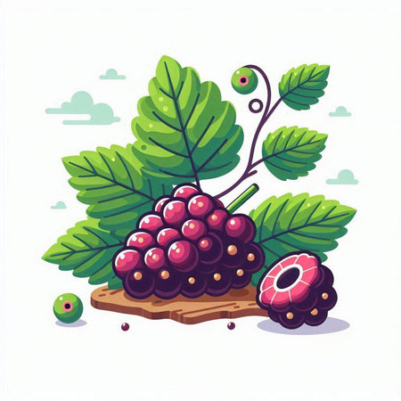 Grapes with leaves. Vector illustration in flat cartoon style.のイラスト素材