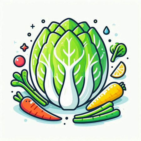 Vegetables icon. Cabbage, carrot, lettuce, onion. Vector illustrationのイラスト素材