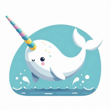 Cute cartoon narwhal with unicorn horn. Vector illustration.のイラスト素材