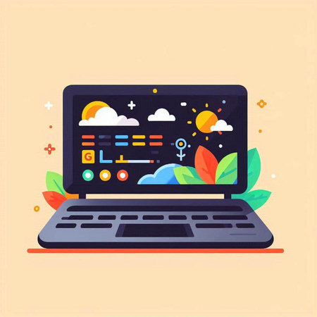 Laptop with cloud computing vector illustration. Modern flat design concept for website and mobile website development.のイラスト素材