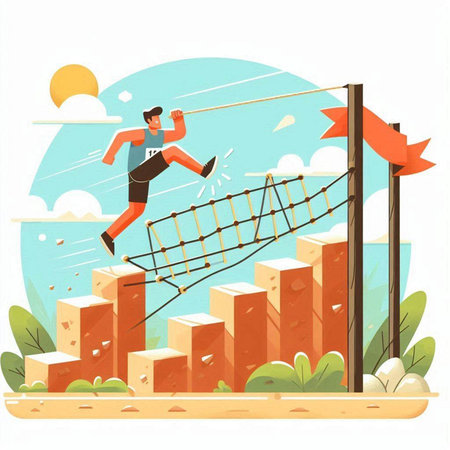 Businessman climbing the ladder to success. Flat style vector illustration.のイラスト素材