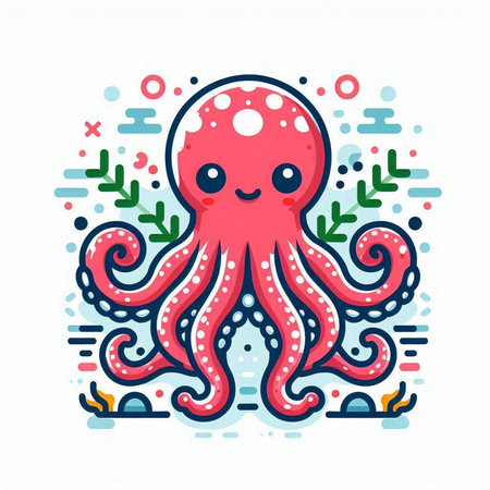 Cute octopus vector illustration. Cute cartoon octopus character.のイラスト素材