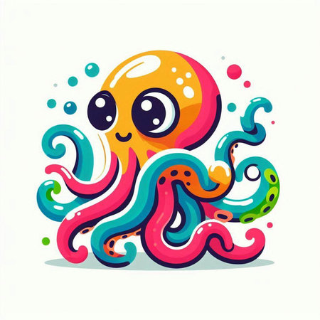 Cute cartoon octopus. Vector illustration. Isolated on white background.のイラスト素材
