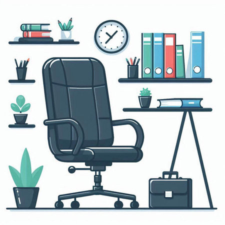 Office chair with a briefcase on the shelf. Vector illustration.のイラスト素材