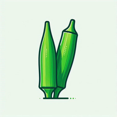 Vector illustration of okra. Hand drawn style. Line art.のイラスト素材