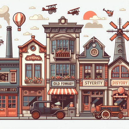 Sketch of an old town. Vector illustration in vintage style.のイラスト素材