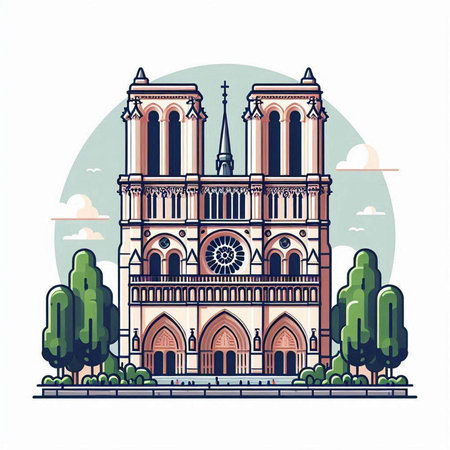Notre Dame de Paris, France. Vector illustration in flat styleのイラスト素材
