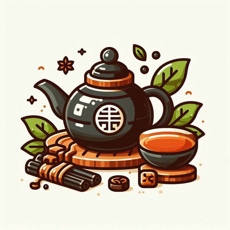Chinese tea set with teapot and cup. Vector illustration.のイラスト素材