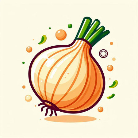 Vector illustration of a fresh onion on a light background. Vegetarian food.のイラスト素材