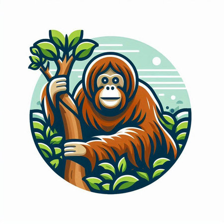 Orangutan in a jungle. Vector illustration on white background.のイラスト素材