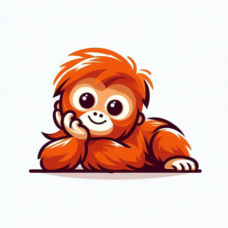 Cute cartoon baby orangutan on white background. Vector illustration.のイラスト素材