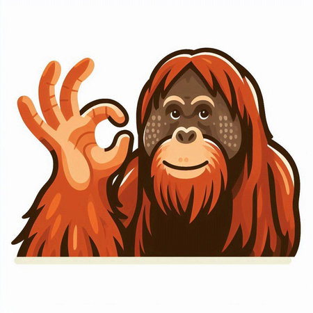 Orangutan with ok hand gesture. Vector illustration isolated on white background.のイラスト素材