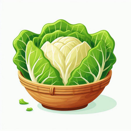Illustration of a Cabbage in a Basket on a White Backgroundのイラスト素材