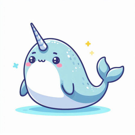 Cute narwhal character. Vector illustration on white background.のイラスト素材