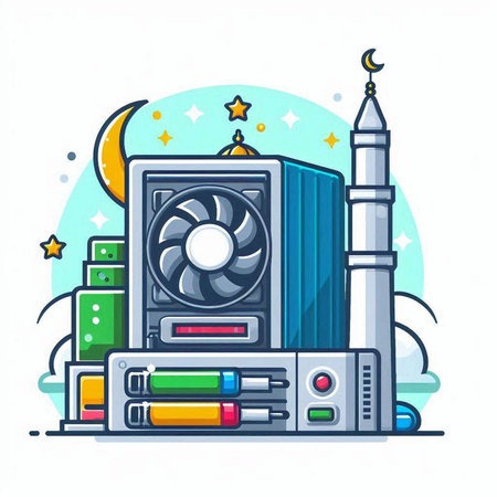 Ramadan Kareem greeting card with mosque and books. Vector illustrationのイラスト素材