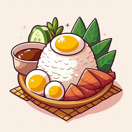 Illustration of japanese food - rice and egg in bowlのイラスト素材