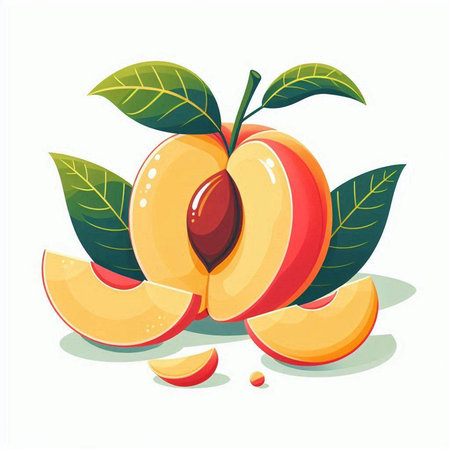 Peach vector illustration isolated on white background. Fresh fruit icon.のイラスト素材