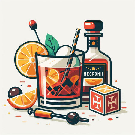 Cocktail with orange, rum and ice cubes. Vector illustration.のイラスト素材