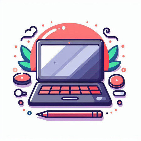 Laptop and cosmetics. Colorful flat vector illustration on white background.のイラスト素材