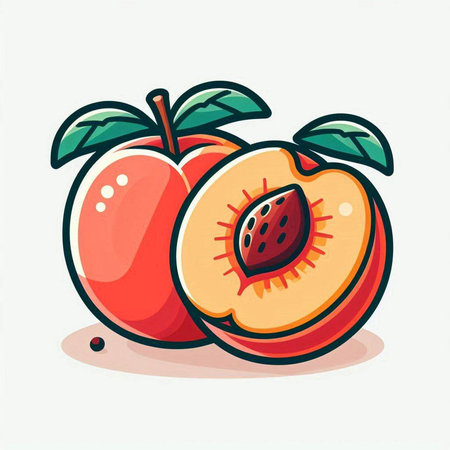 Peach fruit vector illustration. Hand drawn peach fruit isolated on white background.のイラスト素材