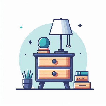 Vector illustration of a nightstand with a lamp and a bedside table.のイラスト素材