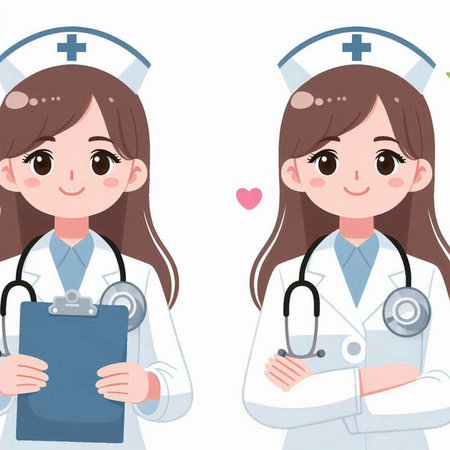 Nurse and nurse with stethoscope and clipboard vector illustration.のイラスト素材