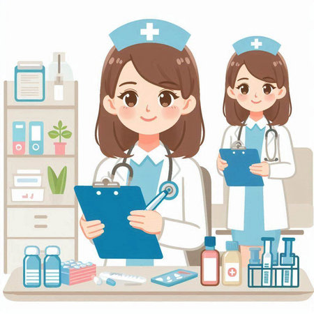 Nurse and doctor in the hospital. Healthcare and medical concept.のイラスト素材