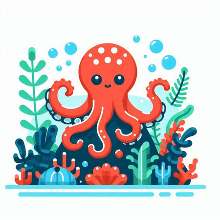 Cute octopus in the sea. Vector illustration in cartoon style.のイラスト素材