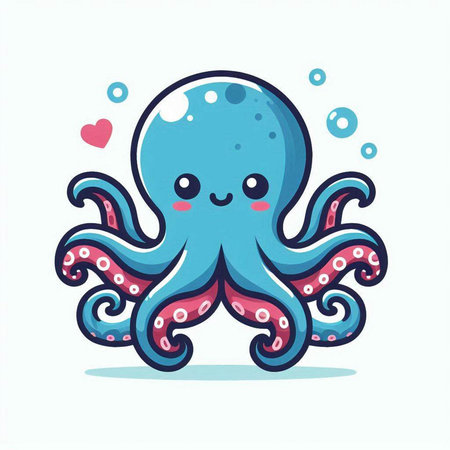 Cute cartoon octopus. Vector illustration isolated on white background.のイラスト素材