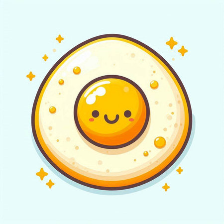 Funny cartoon fried egg. Cute kawaii character. Vector illustration.のイラスト素材