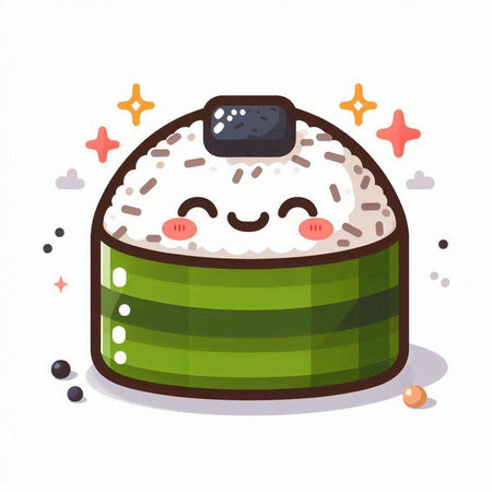 Kawaii rice ball with kawaii face. Vector illustrationのイラスト素材
