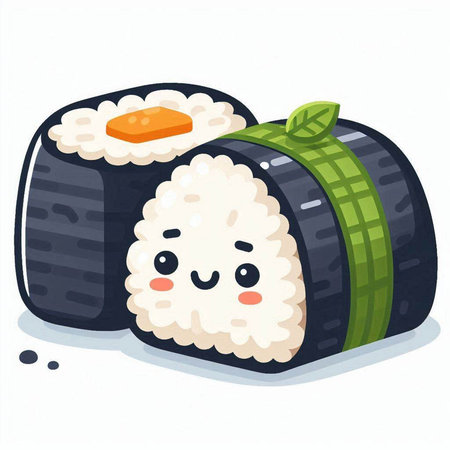 Illustration of a Cute Maki Sushi on a white backgroundのイラスト素材