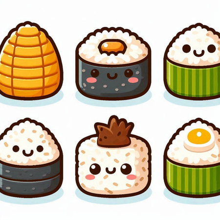 Illustration of a Set of Sushi Mascot Cartoon Characterのイラスト素材
