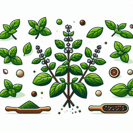 Illustration of a set of spices and herbs on a white backgroundのイラスト素材