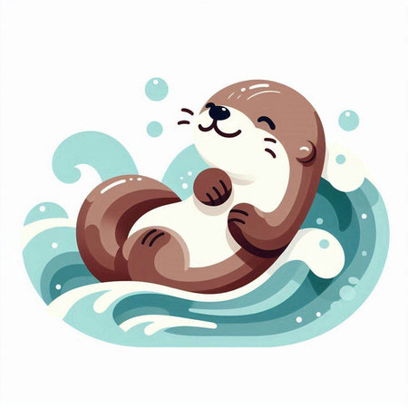 Cute otter swimming in the sea. Cute cartoon animal. Vector illustration.のイラスト素材