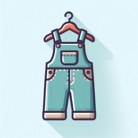 Blue overalls on a hanger, flat design, vector illustrationのイラスト素材