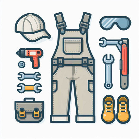 Set of construction tools and equipment. Vector illustration in flat style.のイラスト素材