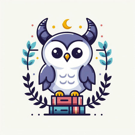 cute owl with briefcase and laurel wreath vector illustrationのイラスト素材