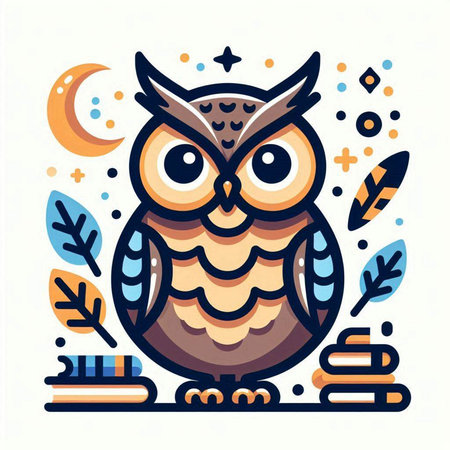 Cute owl on the background of the night sky. Vector illustration.のイラスト素材