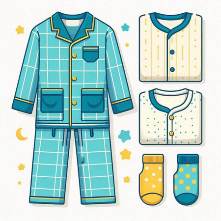 Set of children's pajamas and clothing. Vector illustration.のイラスト素材