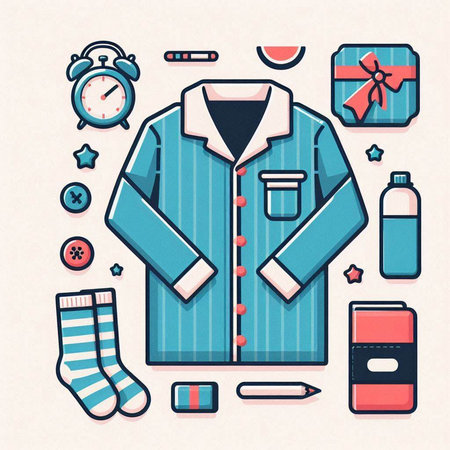 Flat line icons set of clothes, accessories and items. Vector illustrationのイラスト素材