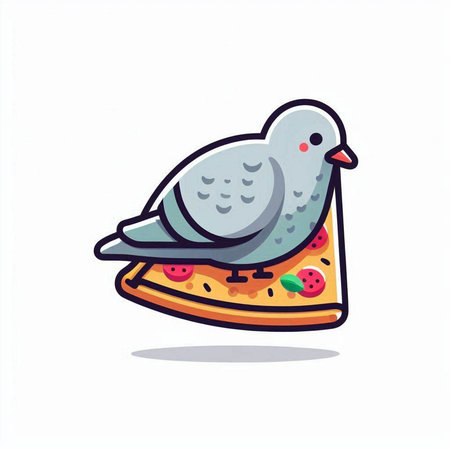 Pigeon eating pizza. Isolated on white background. Vector illustration.のイラスト素材