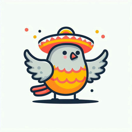 Cute cartoon bird in sombrero hat. Vector illustration.のイラスト素材