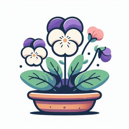 Flowers in pot on white background. Hand drawn vector illustration.のイラスト素材