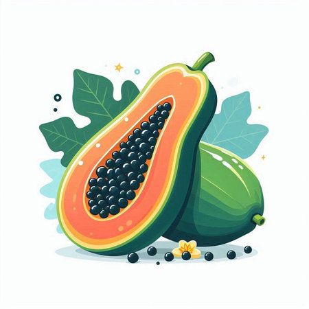 Papaya fruit on white background. Vector illustration in flat style.のイラスト素材