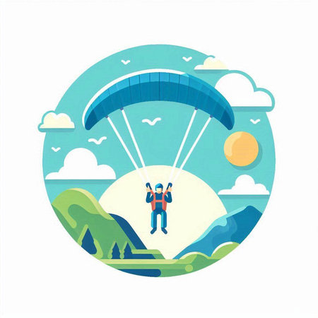 Paraglider flying in the sky. Flat vector illustration.のイラスト素材