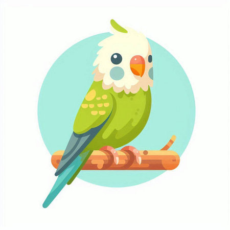 Cute parrot sitting on a log. Flat vector illustration.のイラスト素材