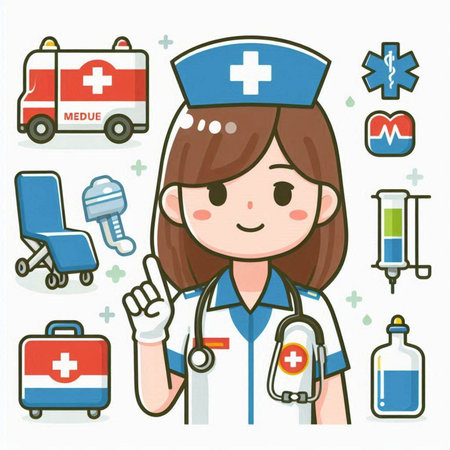 Nurse and medical icons set. Vector illustration of a nurse.のイラスト素材